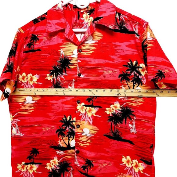 Mens Red Hawaiian Short Sleeve Button-Up Shirt With Tropical Print Size M - Picture 4 of 7